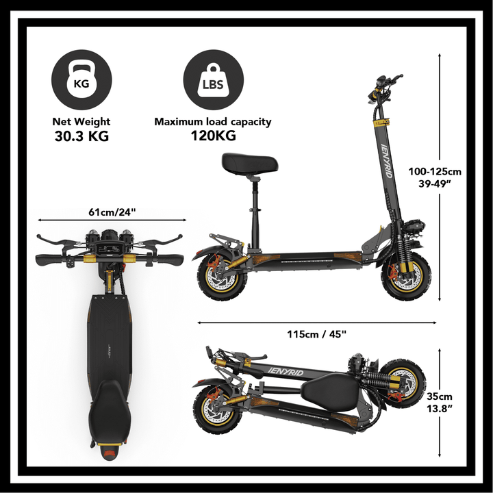 🇮🇪🇪🇺 iENYRID ES6 specifications showcasing net weight of 30.3 KG and max load capacity of 120KG.