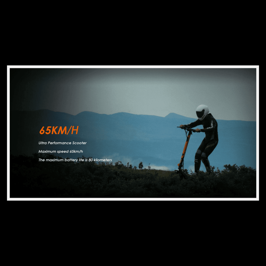KUKIRIN G3 Pro electric scooter showcasing 65KM/H ultra performance with a maximum speed of 45km/h and a battery life of 80 kilometers.