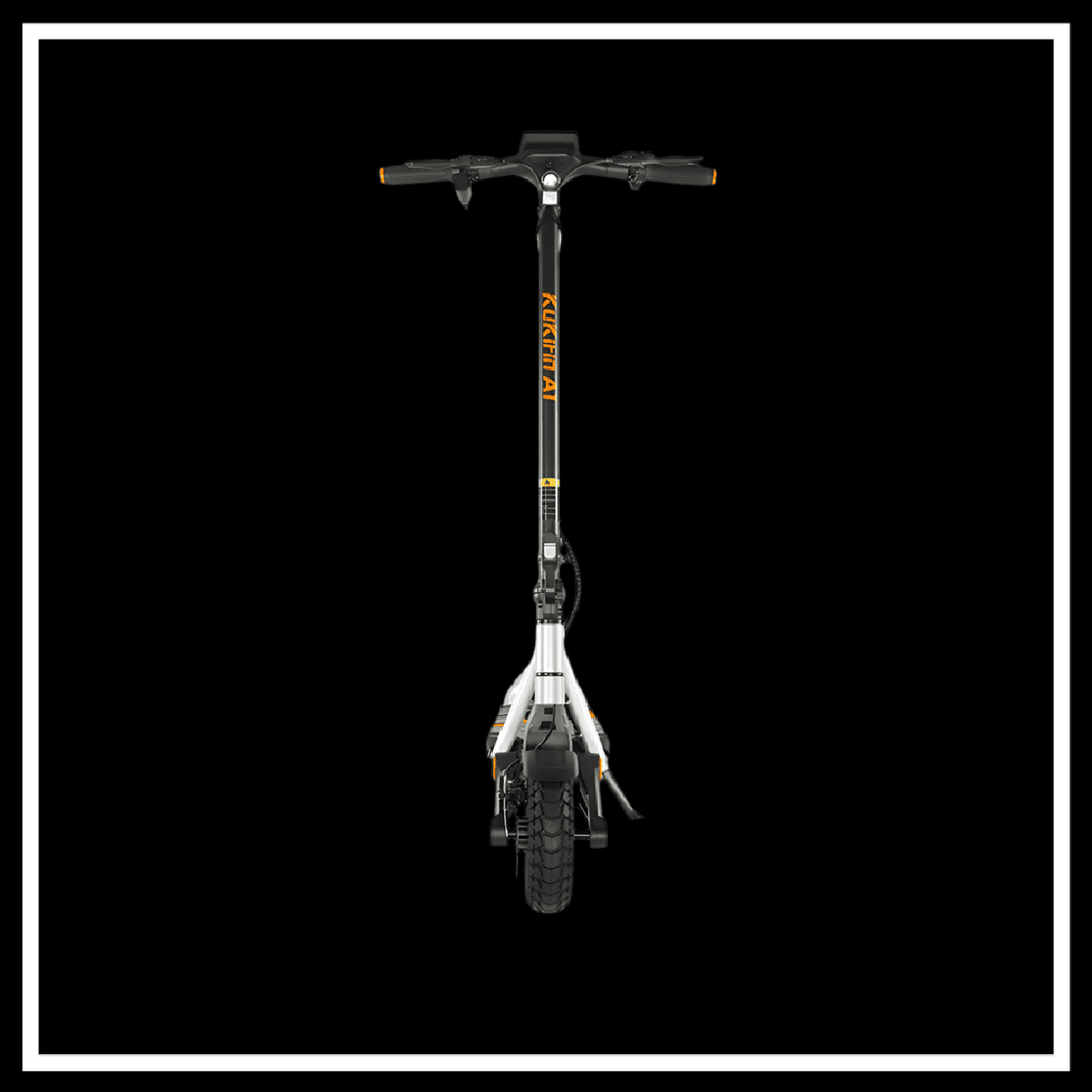 🇮🇪🇪🇺 KUKIRIN A1 electric scooter viewed from the front, showcasing handlebars and tire.