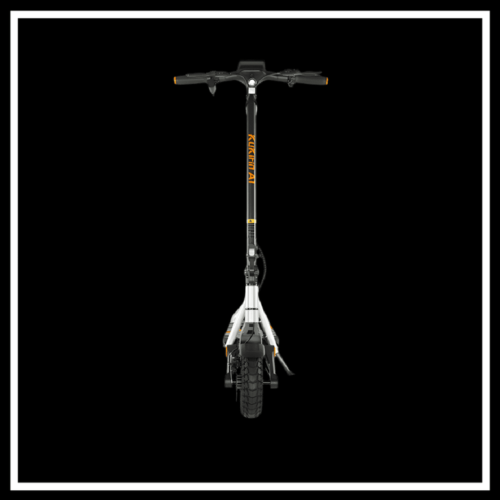 🇮🇪🇪🇺 KUKIRIN A1 electric scooter viewed from the front, showcasing handlebars and tire.