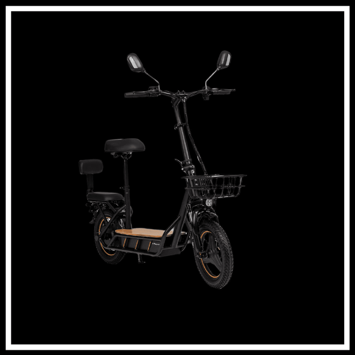 🇮🇪🇪🇺 KUKIRIN C1 PRO electric scooter featuring a stylish black frame, dual seats, and a front basket.