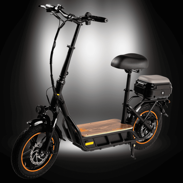 🇮🇪🇪🇺 KUKIRIN C1 PRO electric scooter with wooden deck and seat, showcasing sleek design and performance features.