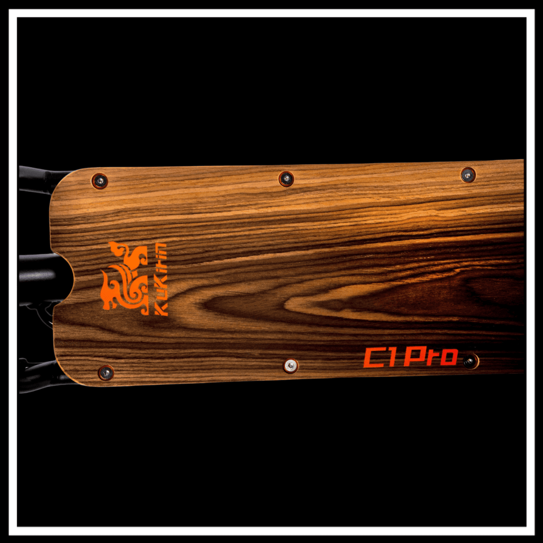 KUKIRIN C1 PRO electric scooter deck showcasing stylish wood finish and logo.