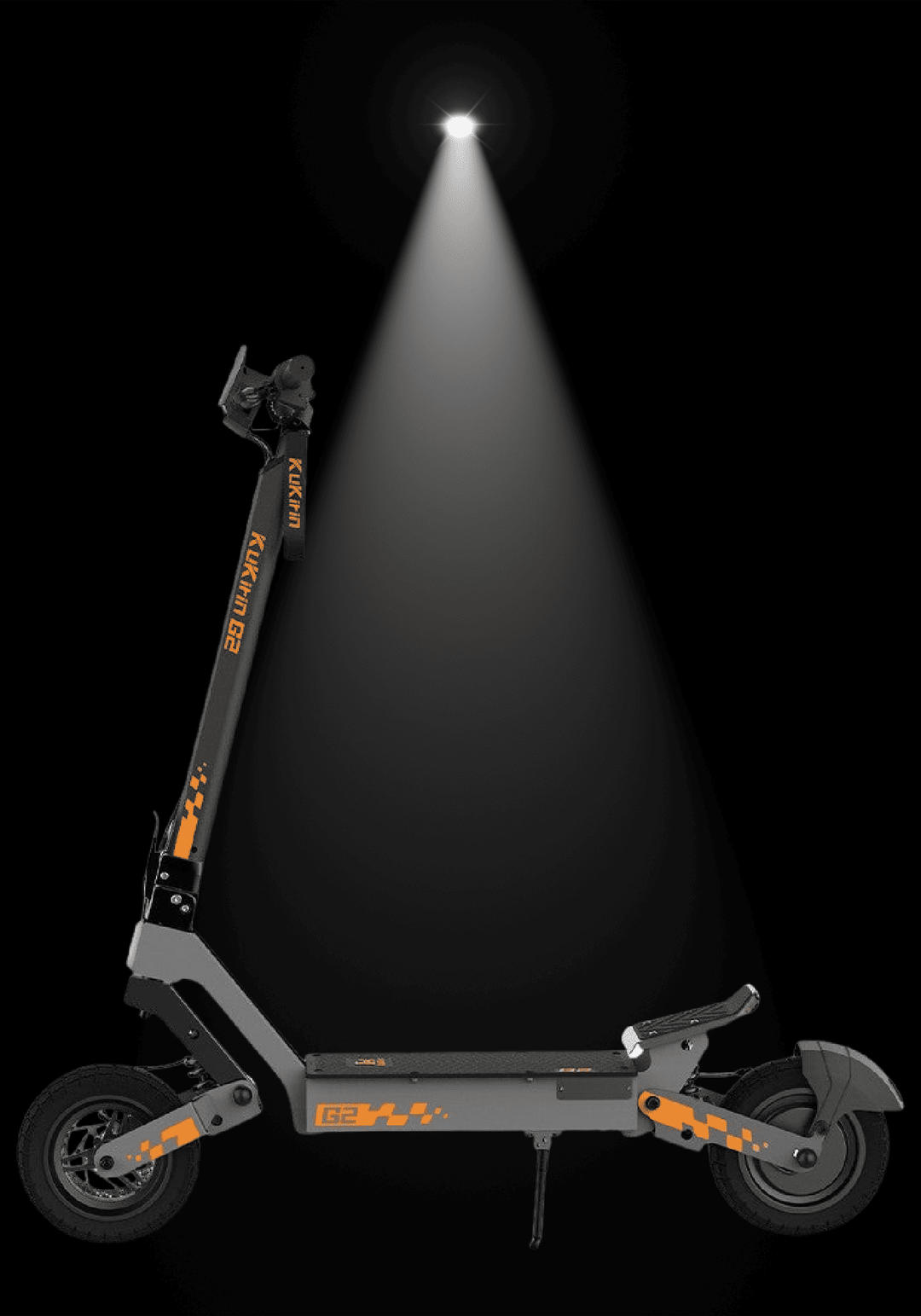 🇮🇪🇪🇺 KUKIRIN G2 electric scooter showcased under spotlight for a stylish look.