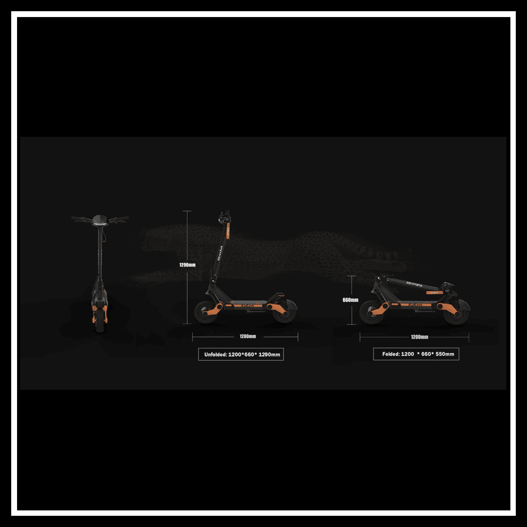 🇮🇪🇪🇺 KUKIRIN G2 dimensions showing unfolded and folded states with measurements for optimal usage.