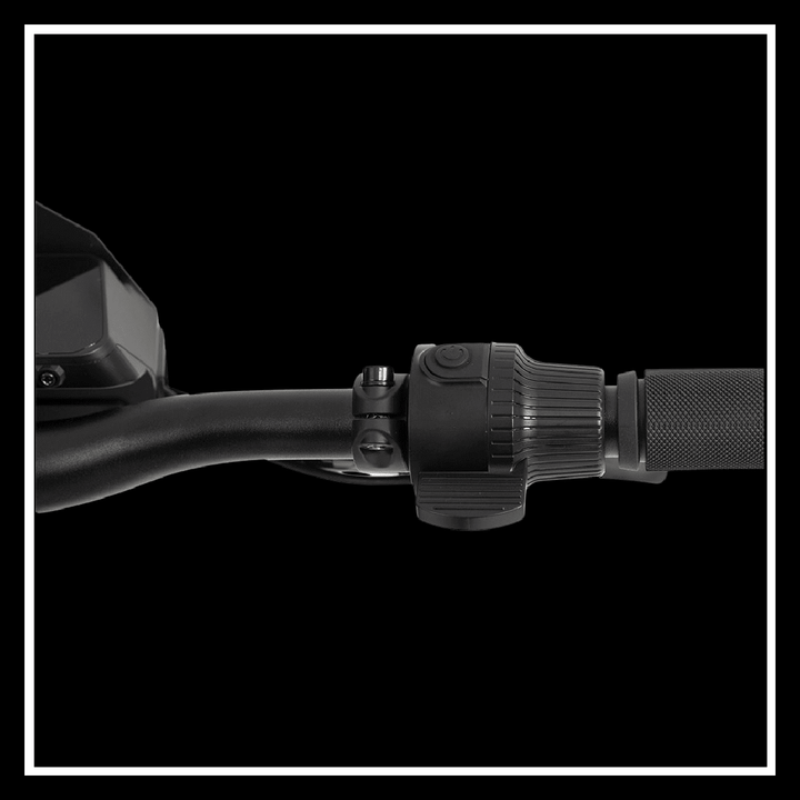 Close-up of the KUKIRIN G2 electric scooter handlebar controls, showcasing the throttle and grip features.