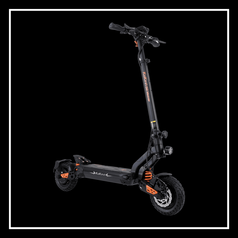 KUKIRIN G2 Master electric scooter showcased on a black background with orange accents and robust tires.