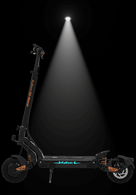 KUKIRIN G2 Master electric scooter showcased with spotlight, highlighting dual motor and high-performance features.