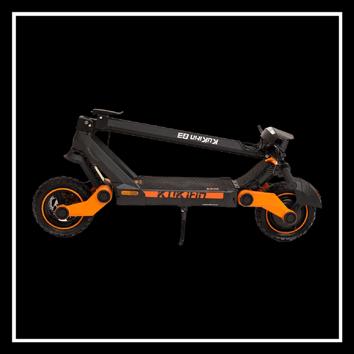 KUKIRIN G3 electric scooter folding design with black and orange color scheme.