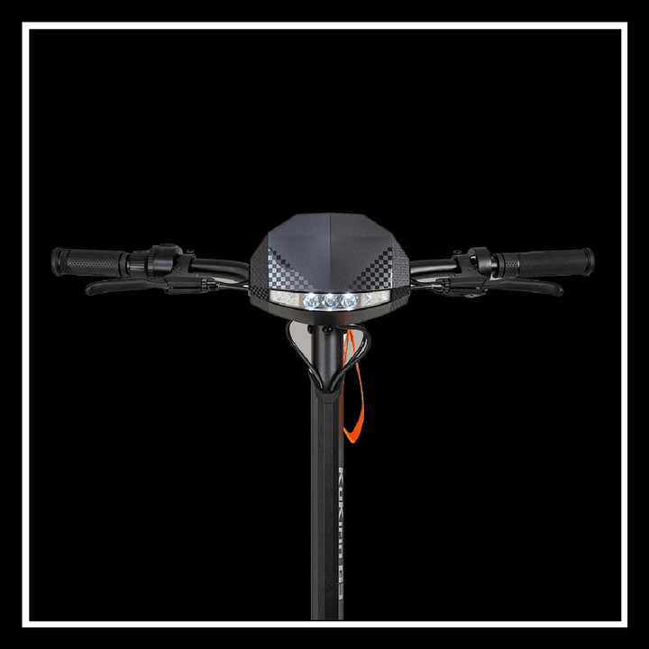 Handlebar view of KUKIRIN G3 electric scooter with lights and grips.