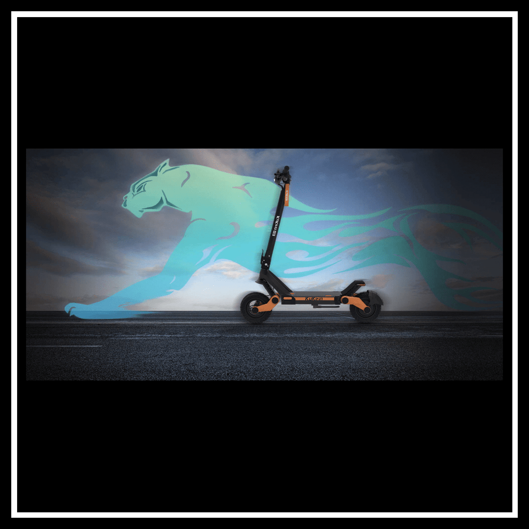 KUKIRIN G3 electric scooter with a dynamic design, featuring a powerful silhouette in motion.