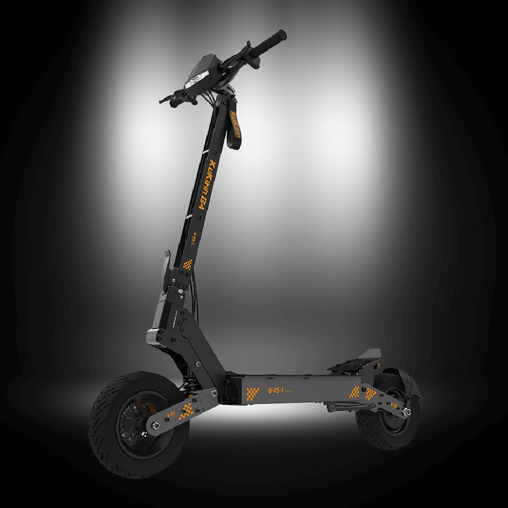 Kukirin G4 electric scooter in sleek design with black and orange accents, showcasing its off-road capabilities.