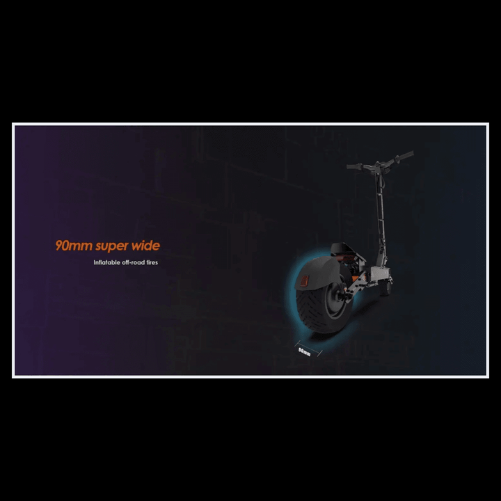 Kukirin G4 electric scooter showcasing 90mm super wide inflatable off-road tires.