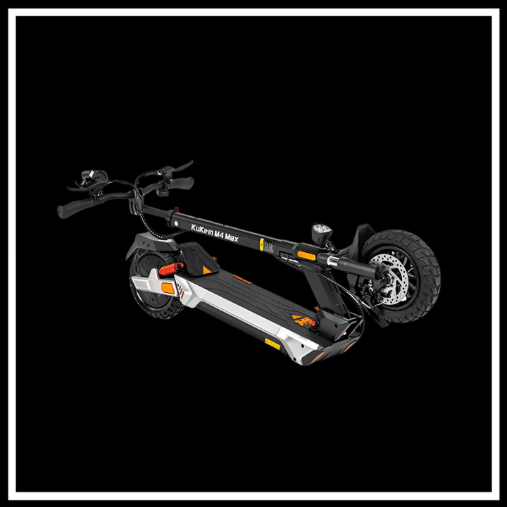 KUKIRIN M4 MAX electric scooter in folded position, showcasing dual 10" tires and sleek design.
