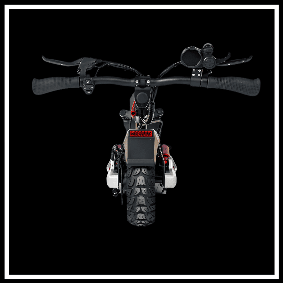 KUKIRIN M4 MAX rear view showcasing handlebars and tire, highlighting urban mobility features.