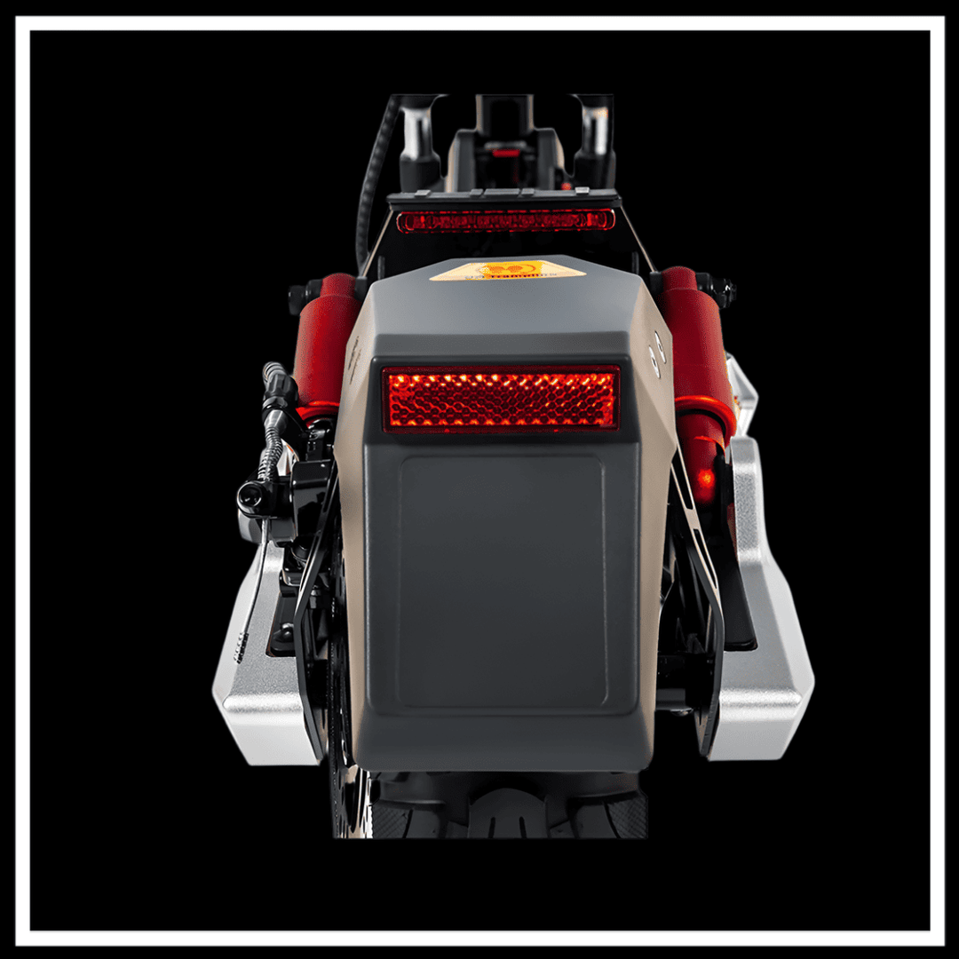 KUKIRIN M4 MAX ELECTRIC SCOOTER rear view showcasing tail light and battery design.
