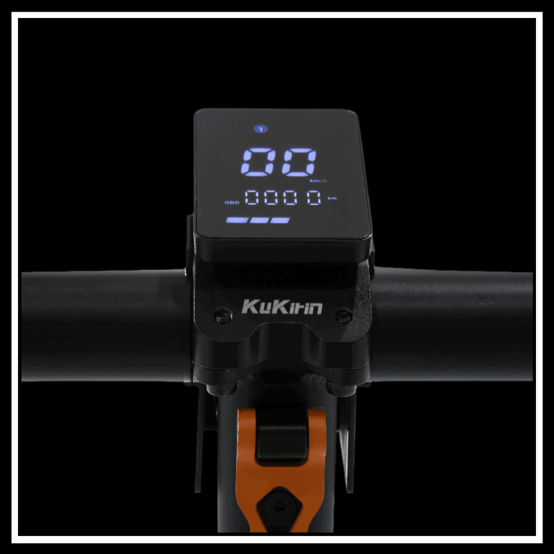 KUKIRIN S1 MAX electric scooter display showing speed and battery indicators.
