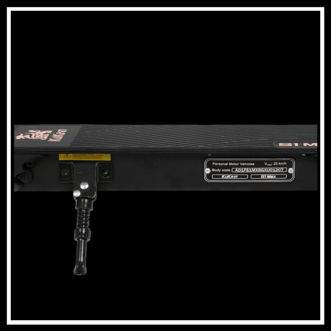 KUKIRIN S1 MAX electric scooter close-up view of foot deck and label information.