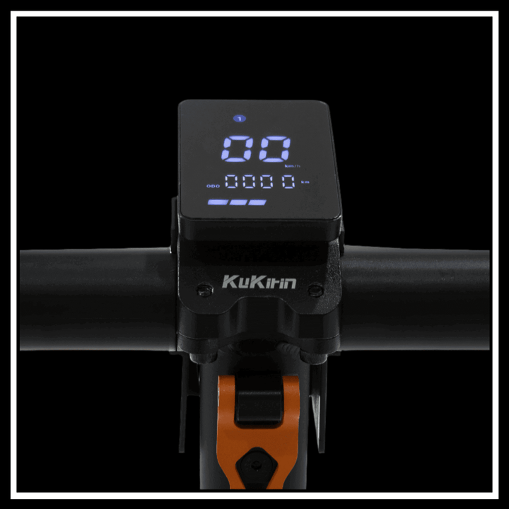 KUKIRIN S1 MAX electric scooter display showing speed and battery indicators.