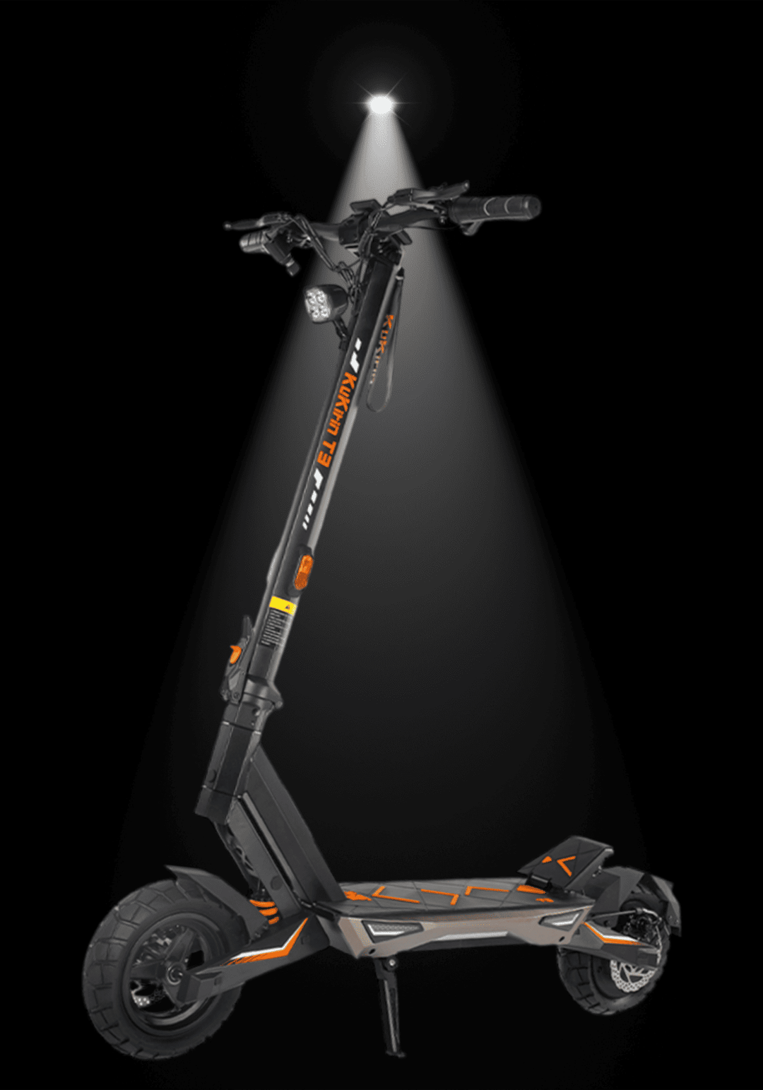 kuKirin electric scooter t3 illuminated against a dark background showcasing its design and features.