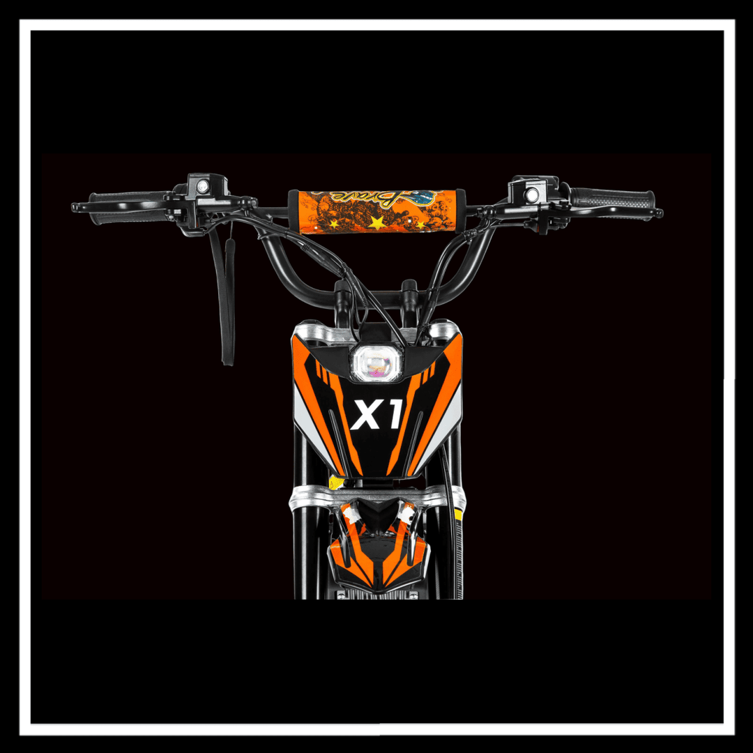 KUKIRIN X1 ELECTRIC DIRT BIKE front view showing handlebars and display.