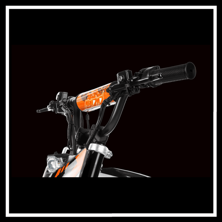 Close-up of the handlebars of the KUKIRIN X1 ELECTRIC DIRT BIKE showcasing high-performance controls.
