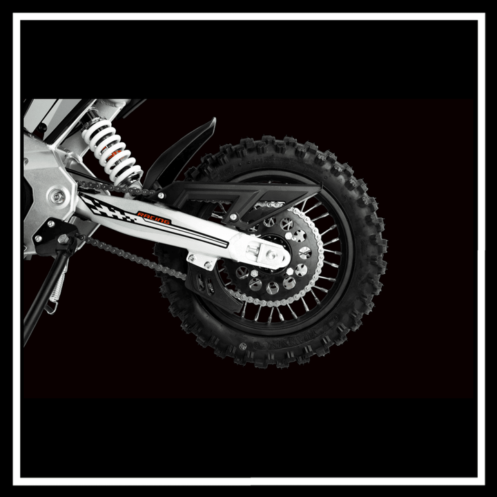 KUKIRIN X1 ELECTRIC DIRT BIKE rear wheel showcasing off-road tire and suspension system.