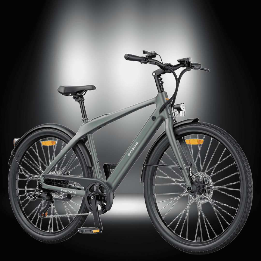 MAPFOUR N1 AIR ELECTRIC BIKE displayed in spotlight with sleek design and modern features for urban commuting.