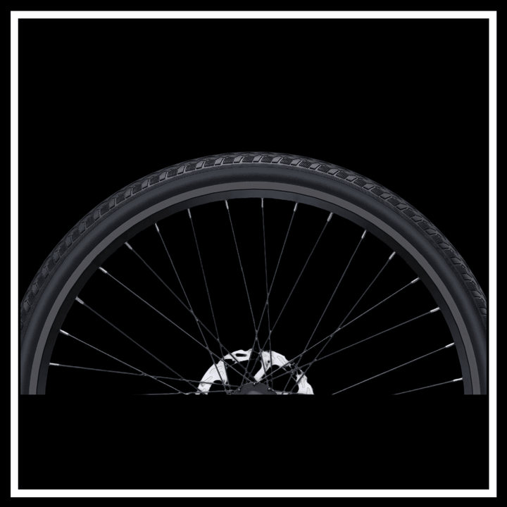 Close-up of a MAPFOUR N1 AIR ELECTRIC BIKE wheel showcasing its lightweight tire and spokes.