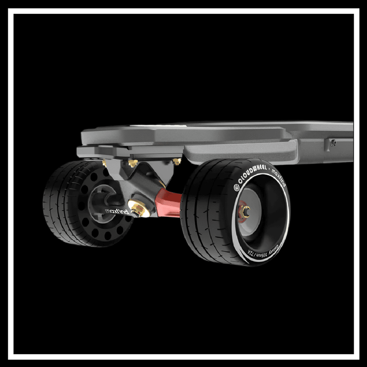 MAXFIND MAX6 skateboard rear wheels with shock-absorbing tires for smooth rides.