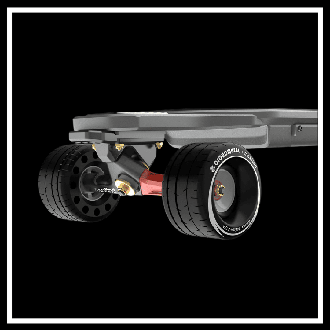 MAXFIND MAX6 skateboard rear wheels with shock-absorbing tires for smooth rides.