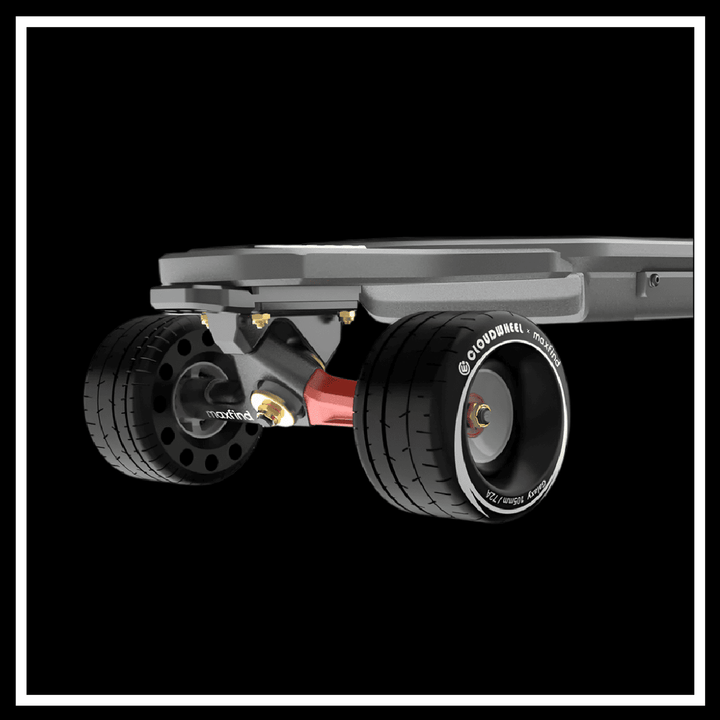 MAXFIND MAX6 skateboard rear wheels with shock-absorbing tires for smooth rides.
