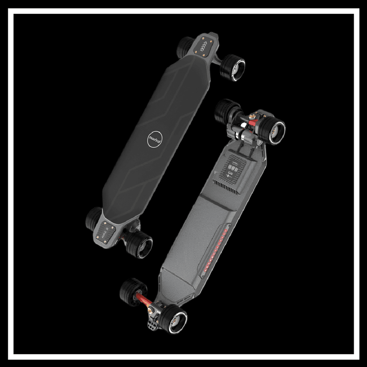 Maxfind MAX6 electric skateboard showcasing a sleek design with dual motors and robust wheels.