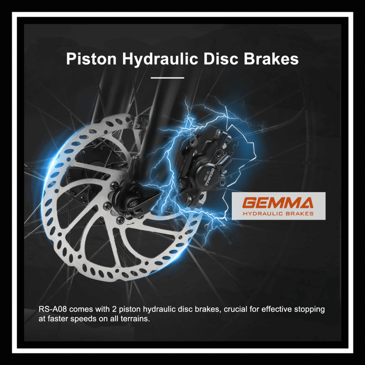 SAMEBIKE RSA08-II featuring piston hydraulic disc brakes for effective stopping on all terrains.