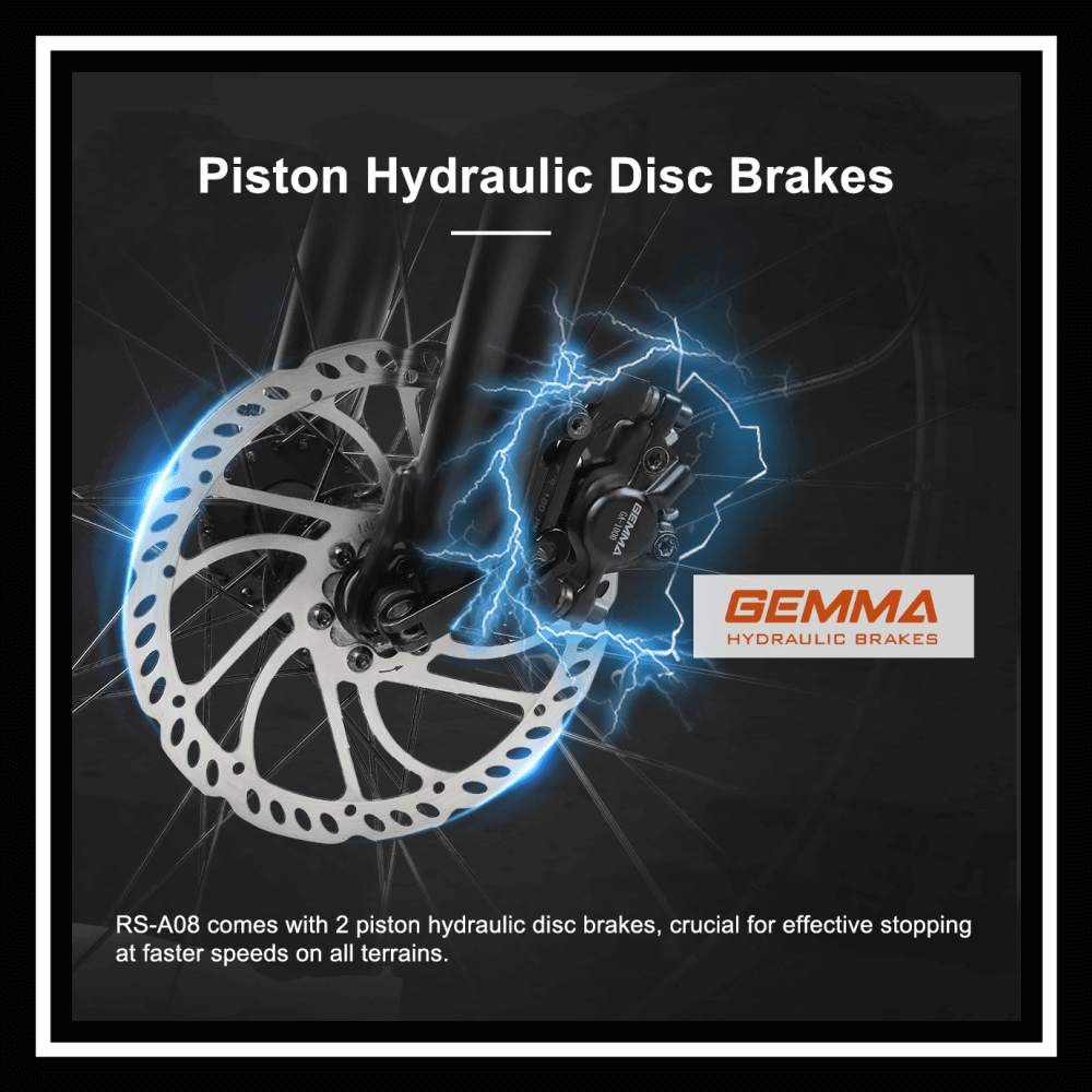 Piston Hydraulic Disc Brakes on SAMEBIKE RSA08-II ELECTRIC BIKE for effective stopping on all terrains.