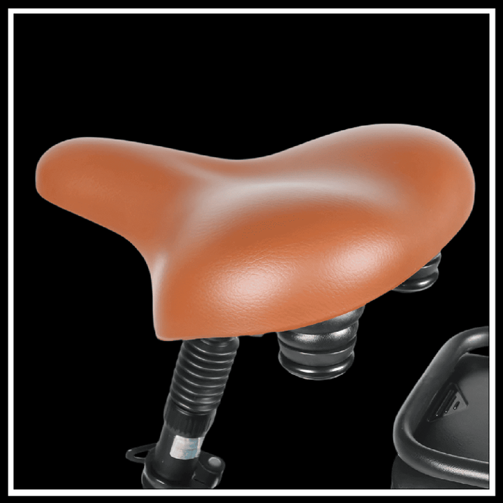 SAMEBIKE RS-A07 ELECTRIC BIKE seat with brown cushioning, featuring springs for added comfort.