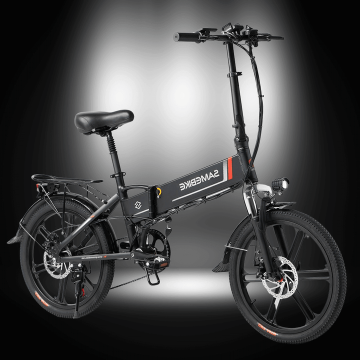 SAMEBIKE 20LVXD30-II electric bike showcasing its foldable design and 20-inch tyres.
