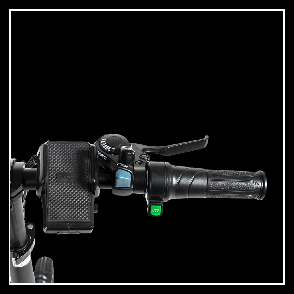 SAMEBIKE 20LVXD30-II electric bike handlebar controls with throttle and brake.