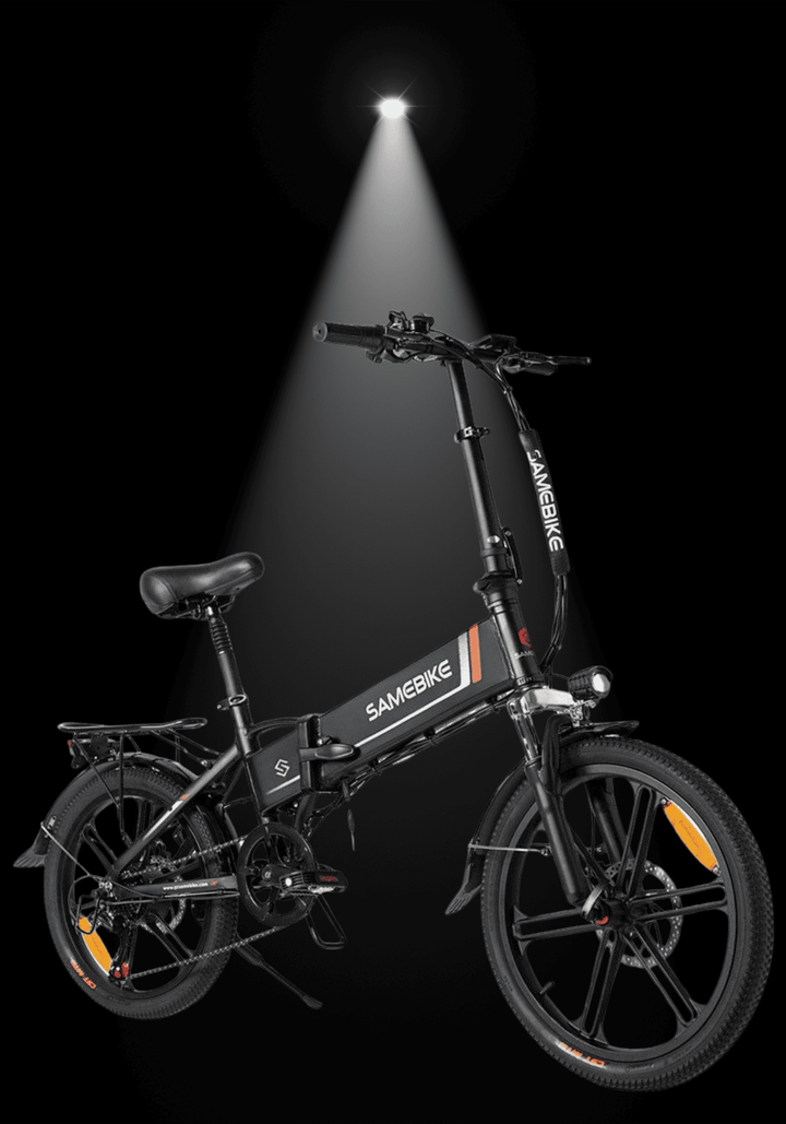 SAMEBIKE 20LVXD30-II electric bike showcased under spotlight against a dark background.