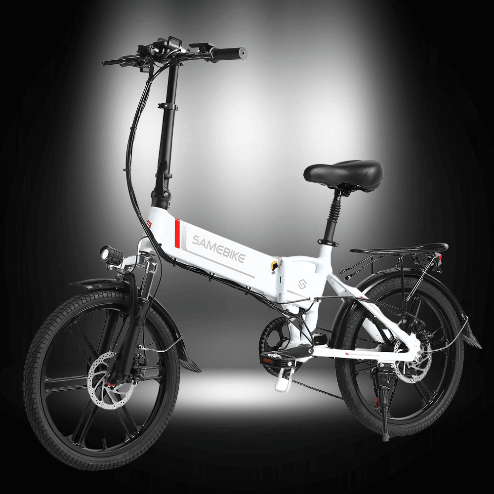 SAMEBIKE 20LVXD30-II electric bike in a stylish design, showcasing its foldable frame and 20-inch tyres.
