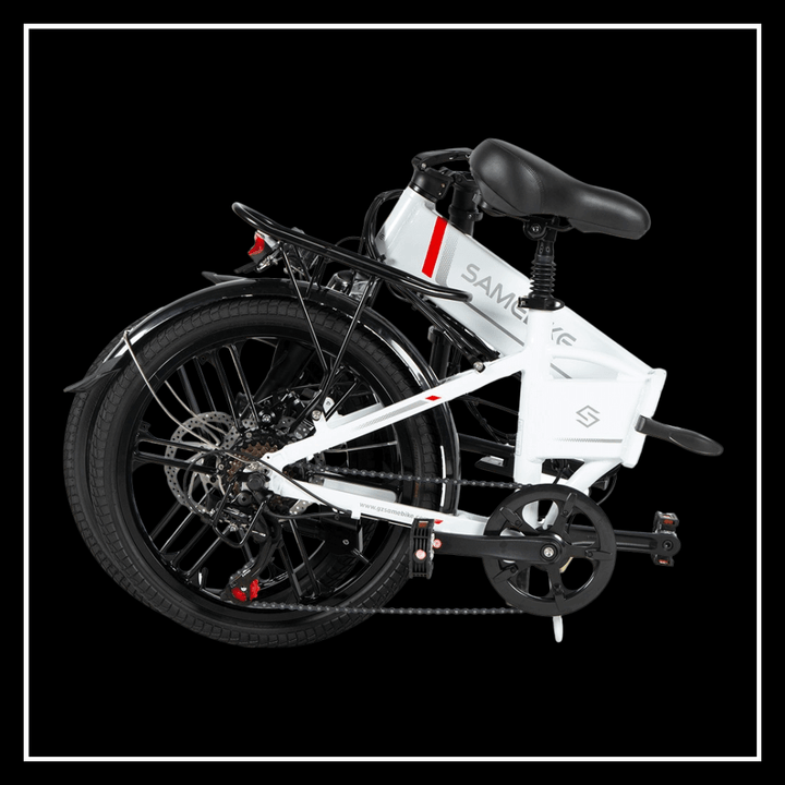 Folding design of 🇮🇪🇪🇺🇺🇸🇬🇧 SAMEBIKE 20LVXD30-II electric bike with compact frame and tyres.