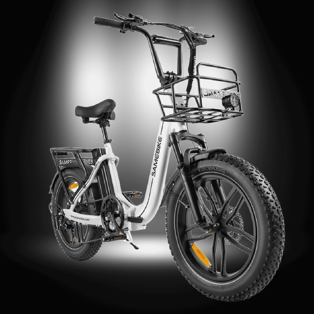 SAMEBIKE C05 PRO electric bike featuring a foldable design, 500W motor, and dual suspension for urban commuting.