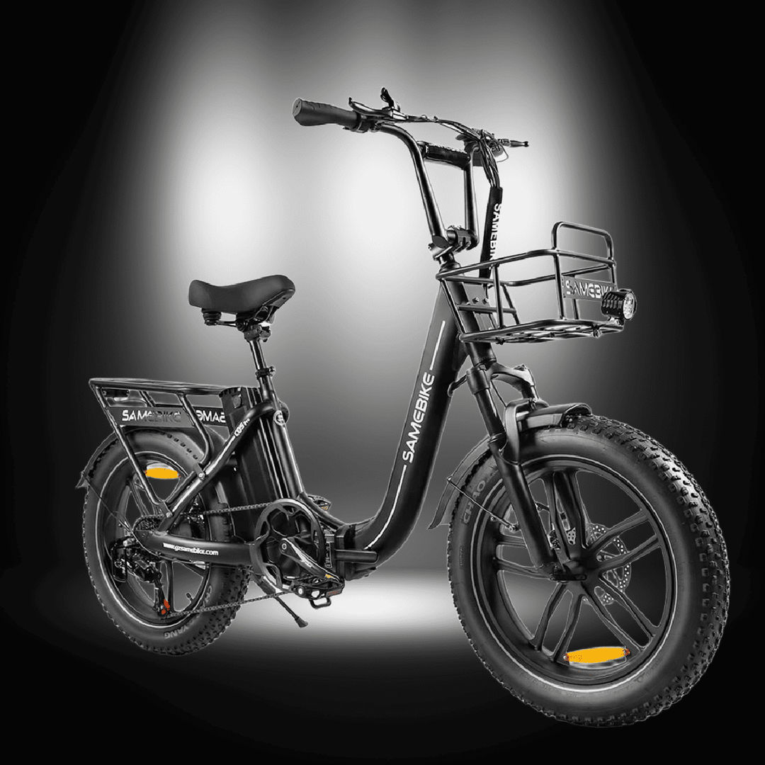 SAMEBIKE C05 PRO electric bike showcasing its foldable design and powerful features.