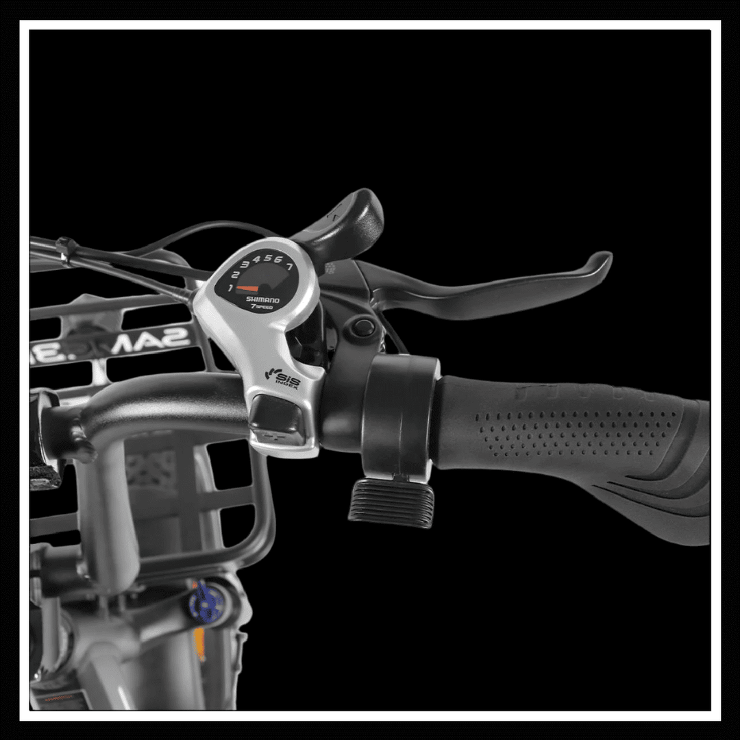 SAMEBIKE C05 PRO electric bike handlebar with controls and grips, showcasing its modern design and features.
