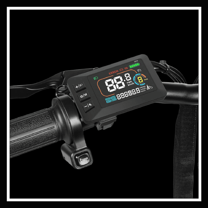 SAMEBIKE CY20 electric bike display panel showcasing speed and battery status.