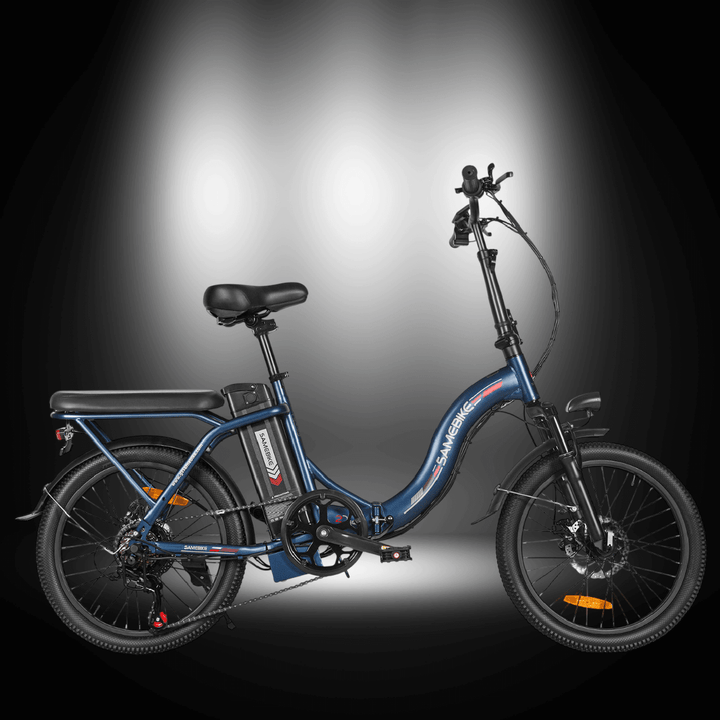 SAMEBIKE CY20 foldable electric bike in blue, designed for urban commuting and recreational riding.