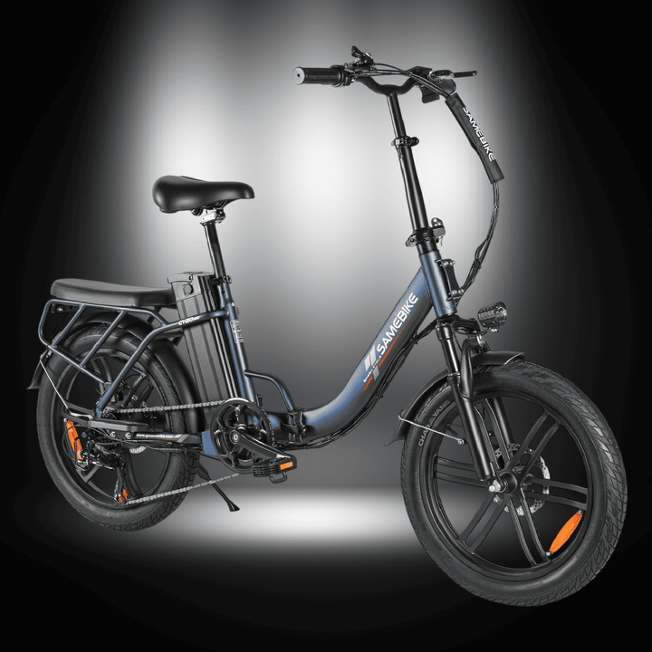 SAMEBIKE CY20 Pro Electric Bike in a sleek black frame with compact design for easy commuting.