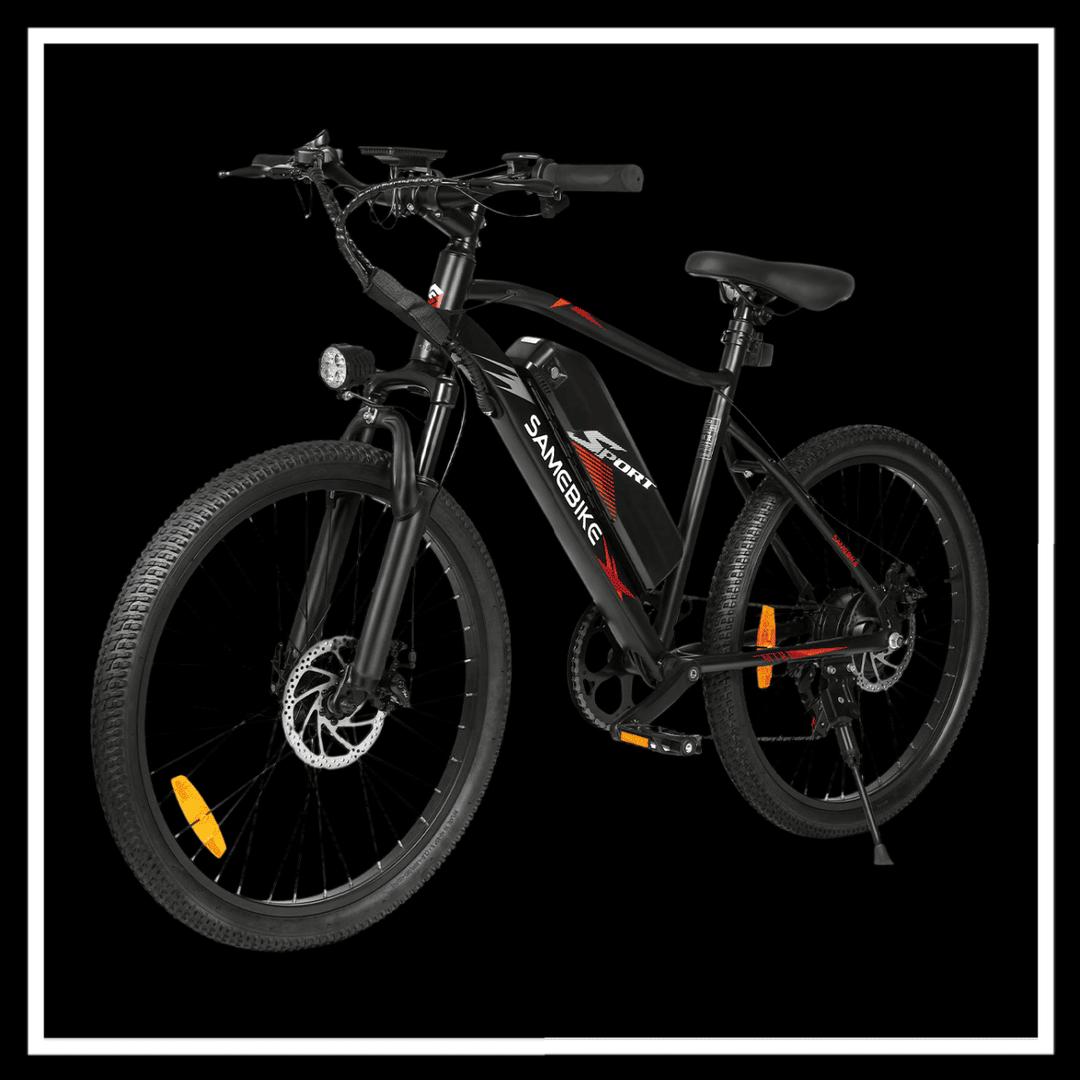 SAMEBIKE EBE2 Mountain Electric Bike showcasing its sleek design and robust features for optimal riding experience.