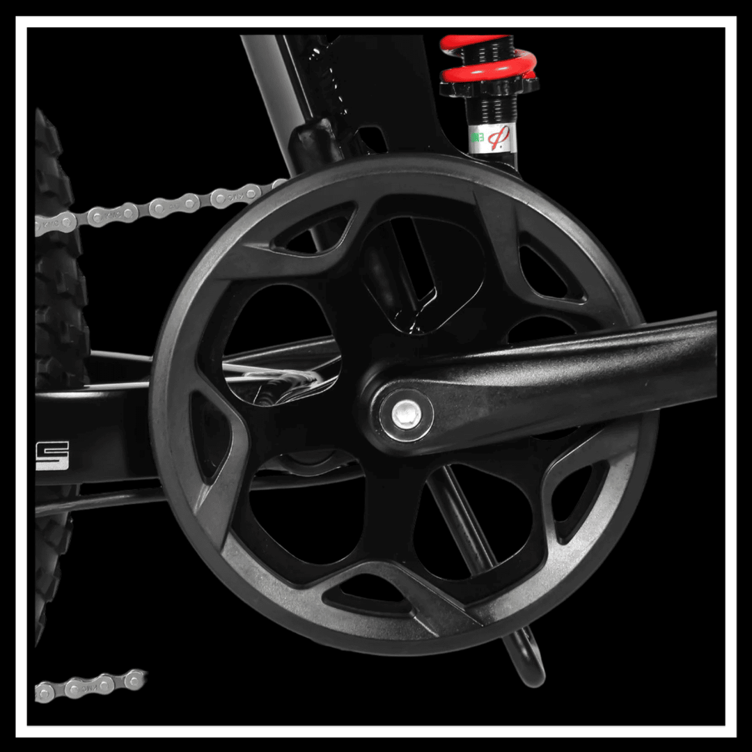 Close-up of the crankset and chain of the 🇮🇪🇪🇺🇬🇧 SAMEBIKE LO26 PLUS 1000W folding electric bike.