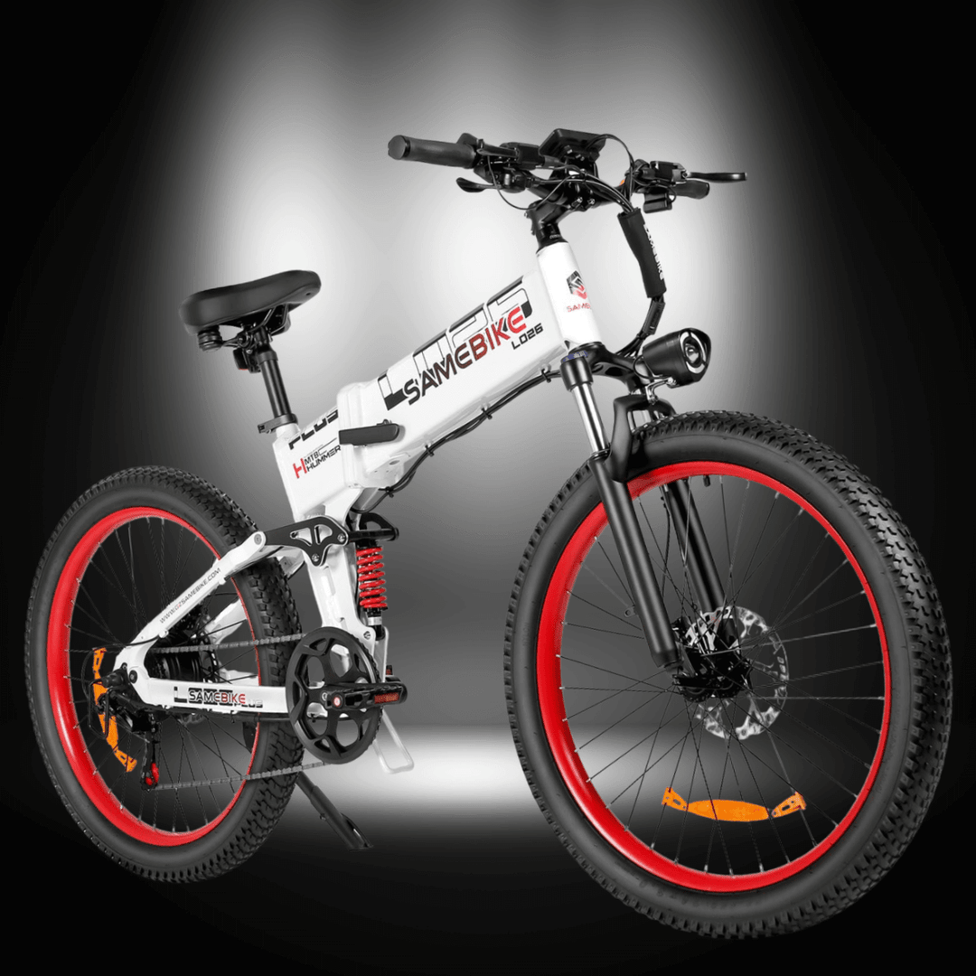 SAMEBIKE LO26 PLUS 1000W Folding Electric Bike with rugged tires and adjustable front suspension